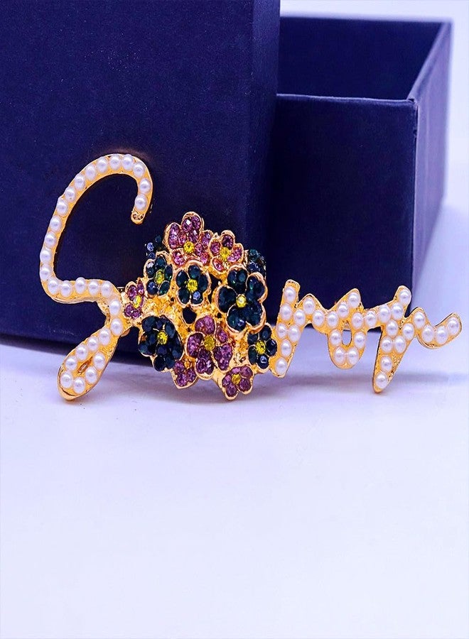 HUSURU Pearl Violet Flower DST Soror Pin Golden Greek Letters Sorority Lady Brooch Jewelry For Gifts - Image 3